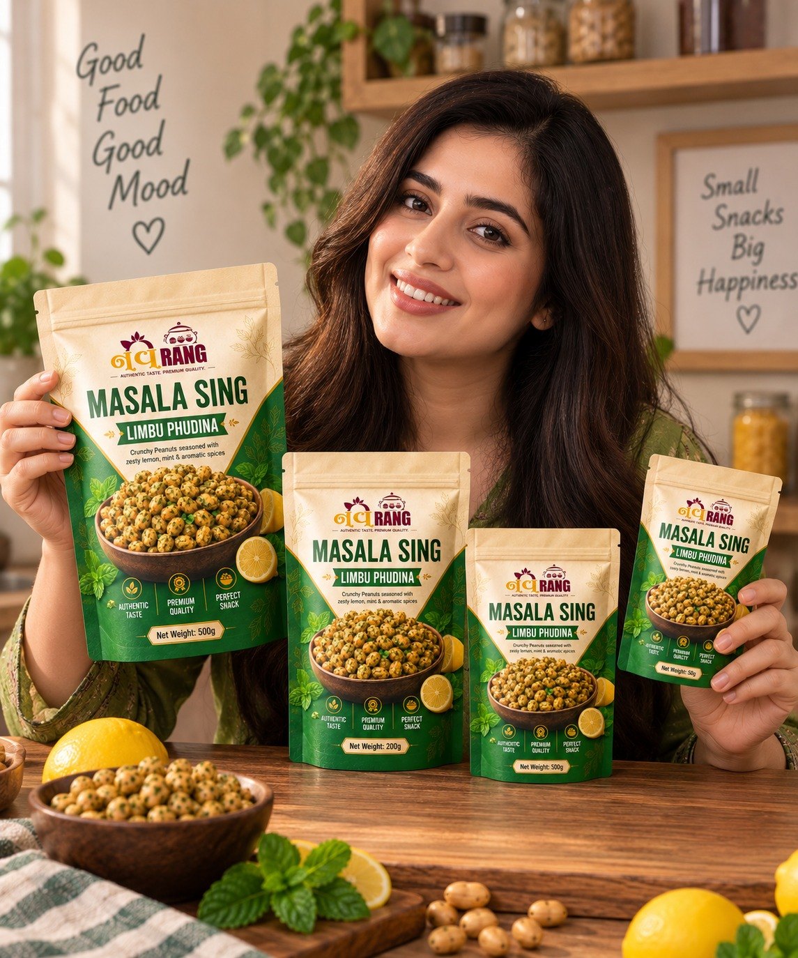 Navrang Masala Sing pouches in a kitchen